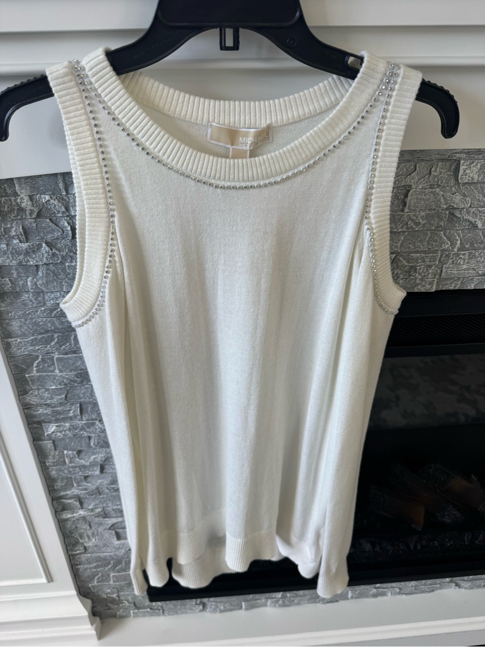 Michael Kors cold shoulder sweater Ecru winter white rhinestones @neck/shoulder